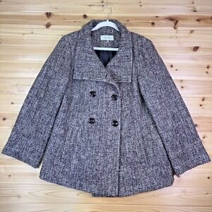 Calvin Klein Jacket Womens 14 Gray Wool Blend Tweed Double Breasted Pea Coat
